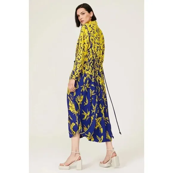 NWT. $1390 Proenza Schouler Degrade Floral Long Sleeve Dress Sz 2 yellow blue